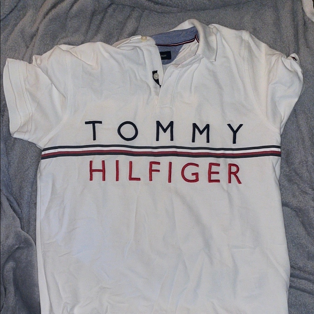 Tommy Hilfiger White Tee with Red and Blue Logo